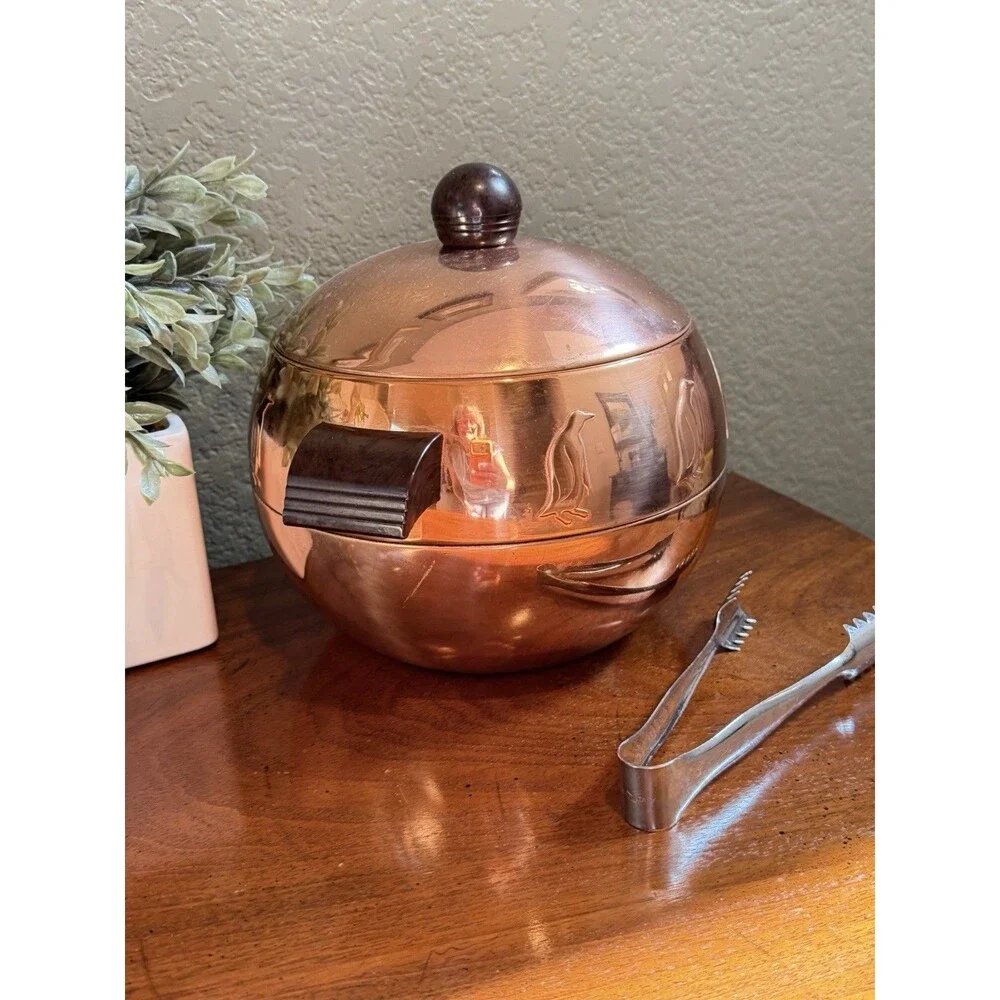 Vintage West Bend Penguin COPPER Hot & Cold Server Ice Bucket USA 1950s MCM